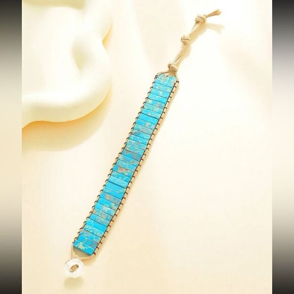 Bohemian Style Square Stone Beaded Multi-layer Braided Pu Leather Bracelet - Picture 4 of 13